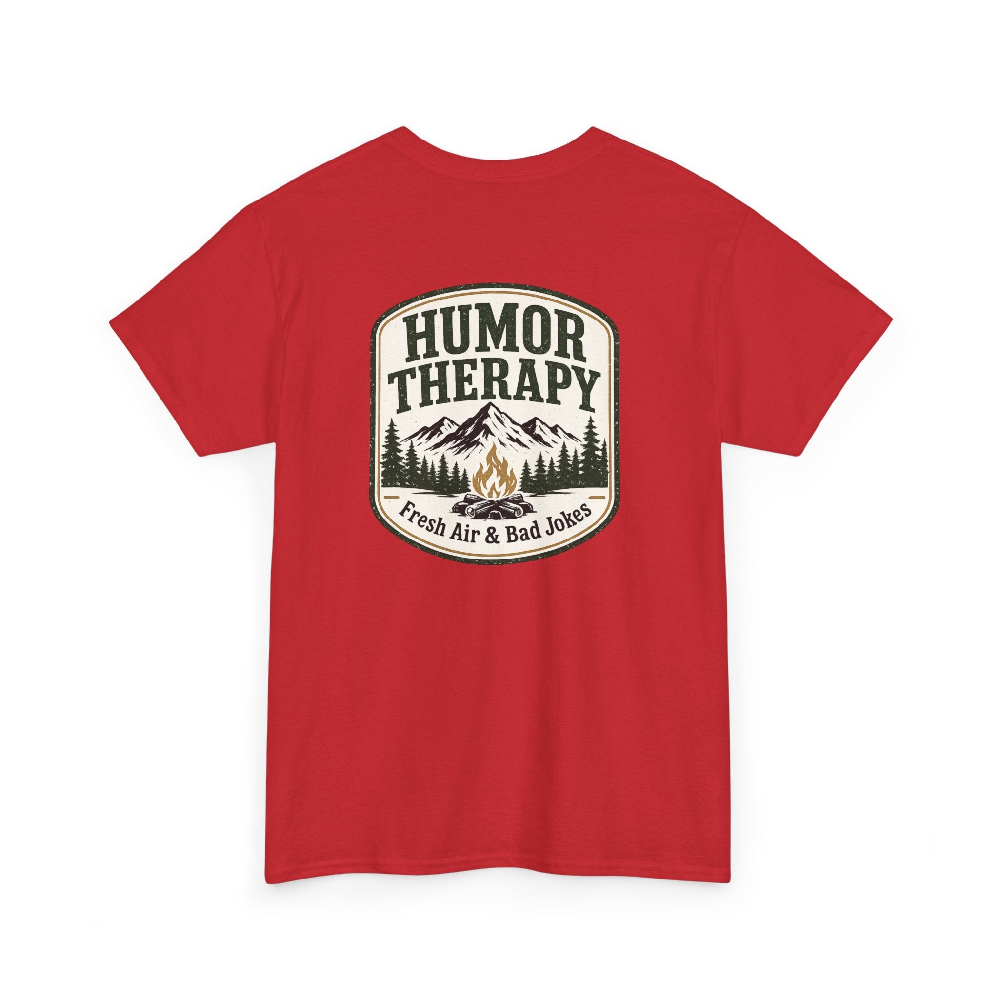 Humor Therapy Tee - Fresh Air & Bad Jokes Mountain Graphic T‑Shirt