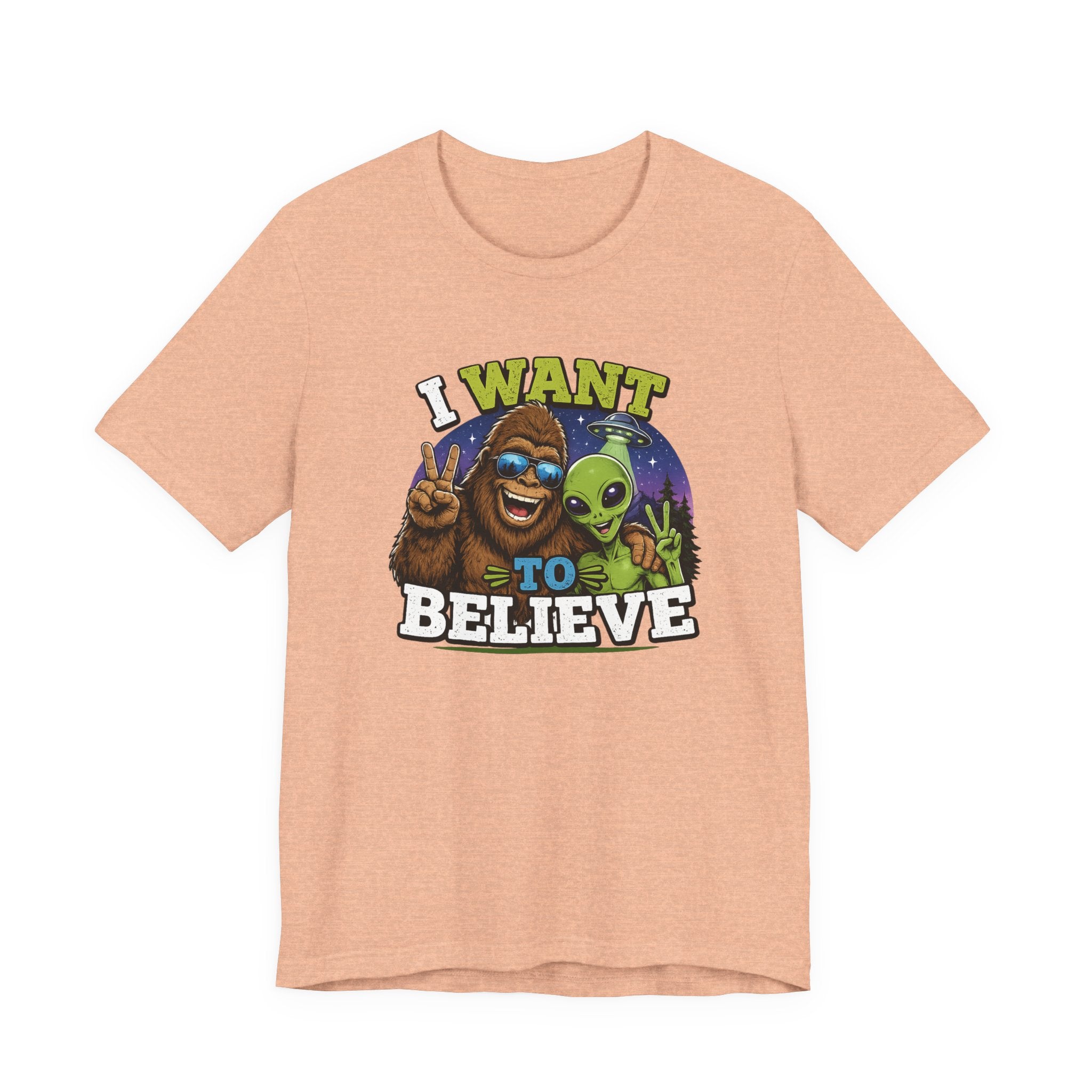 I Want to Believe Alien Graphic Tee — Funny UFO Bigfoot T-Shirt