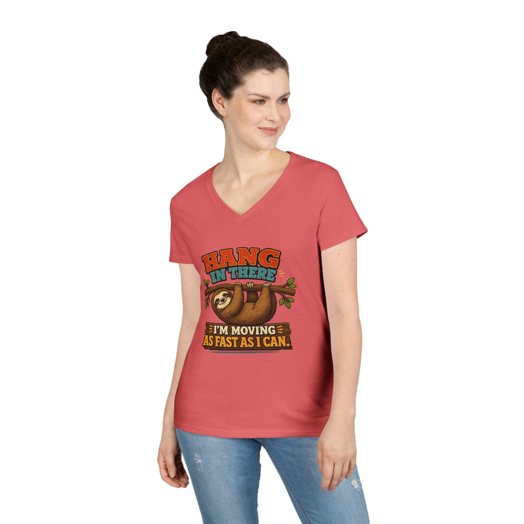 Hang in There Sloth Tee - Ladies V-Neck T-Shirt