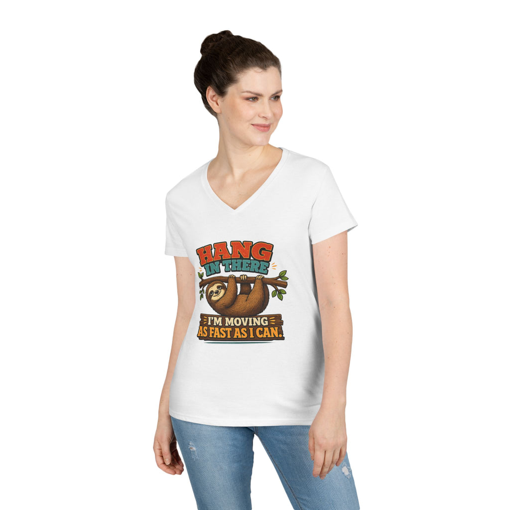 Hang in There Sloth Tee - Ladies V-Neck T-Shirt