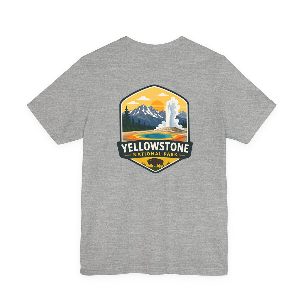 Yellowstone National Park Graphic Tee — Geyser & Mountain Outdoor Badge