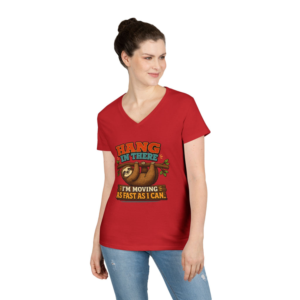 Hang in There Sloth Tee - Ladies V-Neck T-Shirt