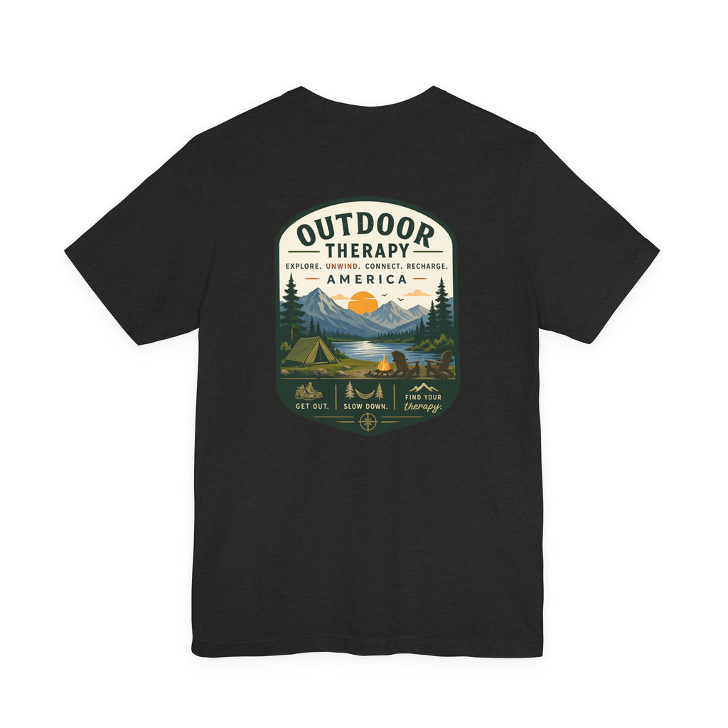 Outdoor Therapy Camping T‑Shirt — Mountain Campfire Graphic Tee