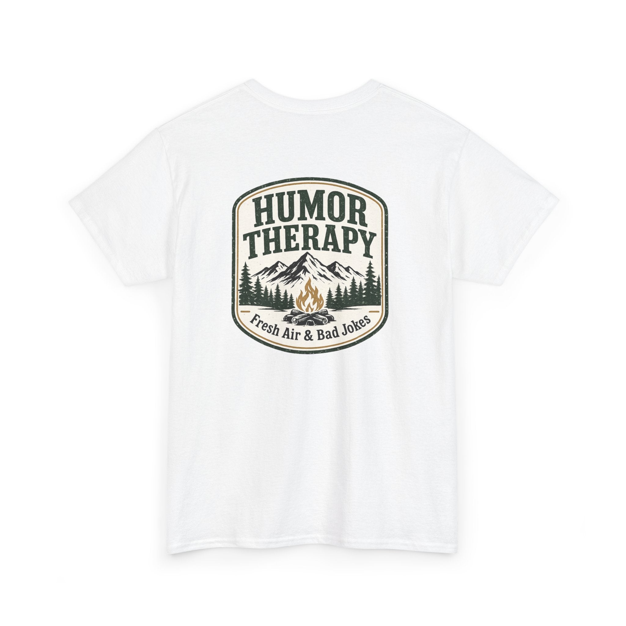 Humor Therapy Tee - Fresh Air & Bad Jokes Mountain Graphic T‑Shirt