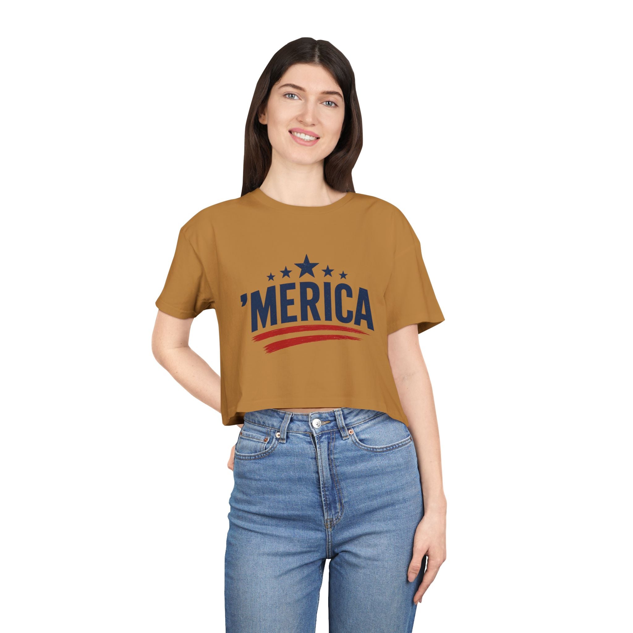 Merica Crop Tee – Patriotic Women’s Cropped T-Shirt for 4th of July & Summer