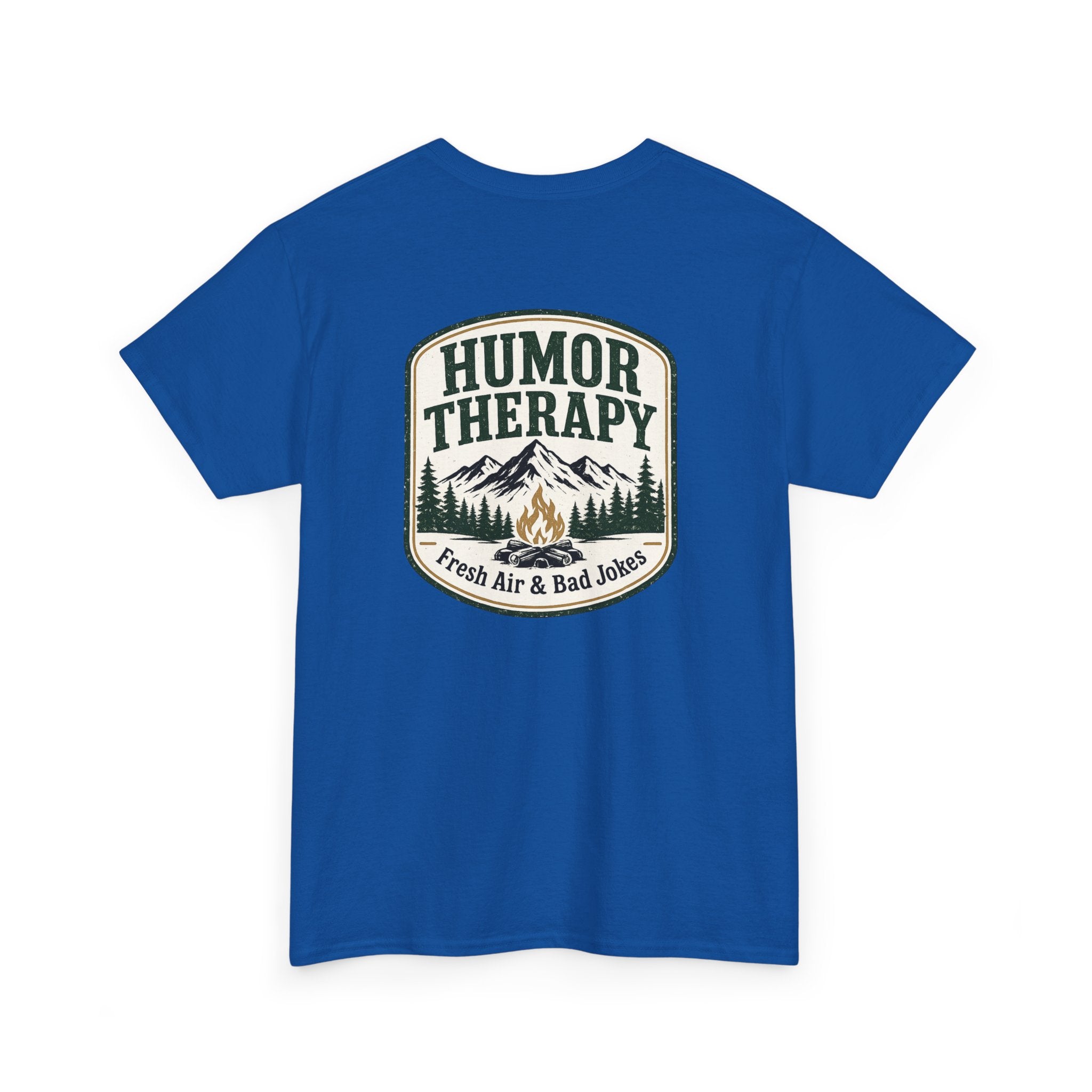 Humor Therapy Tee - Fresh Air & Bad Jokes Mountain Graphic T‑Shirt