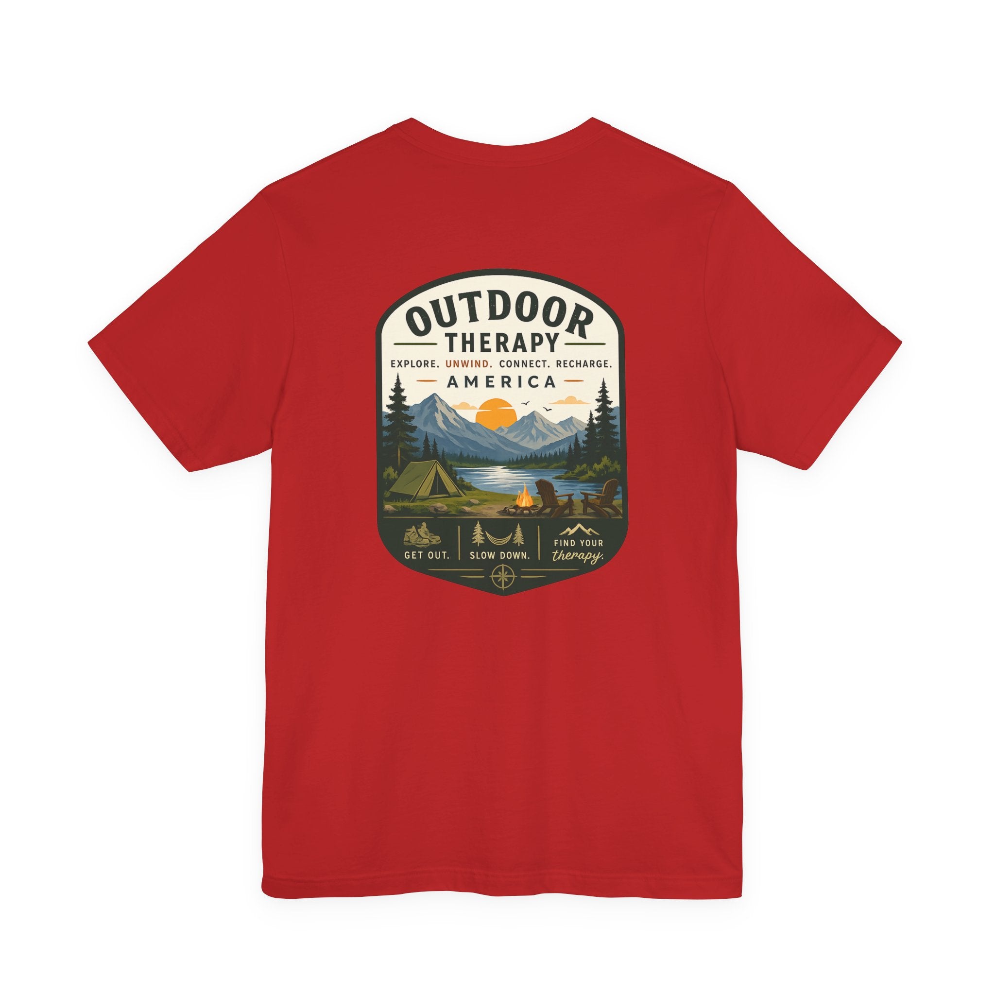 Outdoor Therapy Camping T‑Shirt — Mountain Campfire Graphic Tee