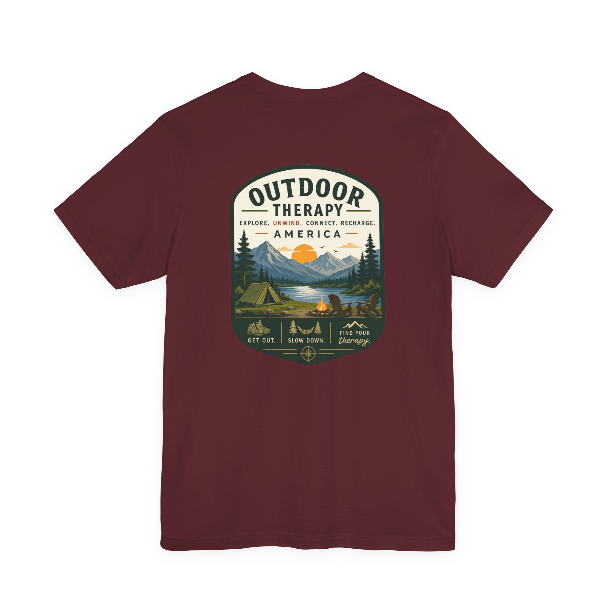 Outdoor Therapy Camping T‑Shirt — Mountain Campfire Graphic Tee