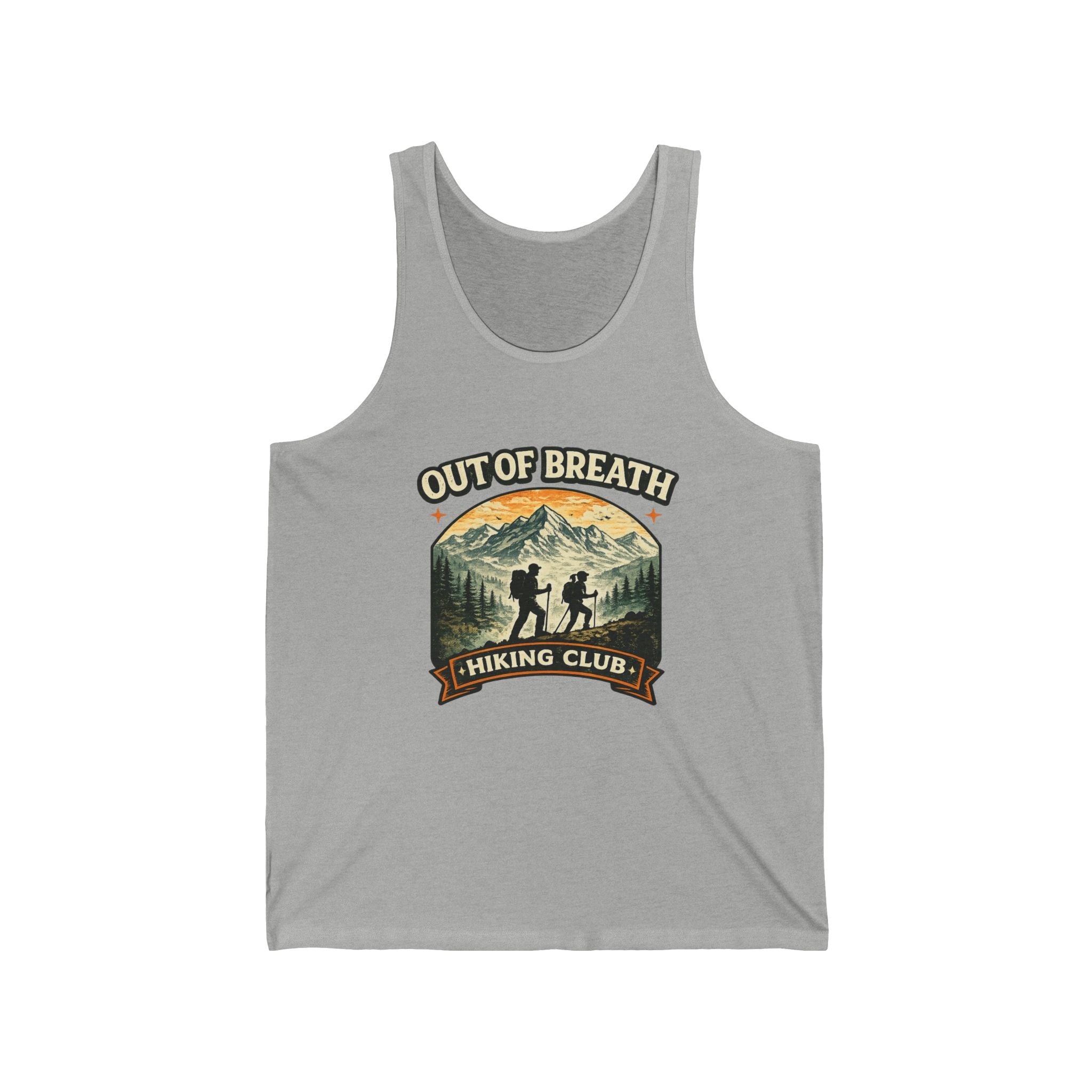 Out of Breath Hiking Club Tank Top – Retro Mountain Hiker Graphic