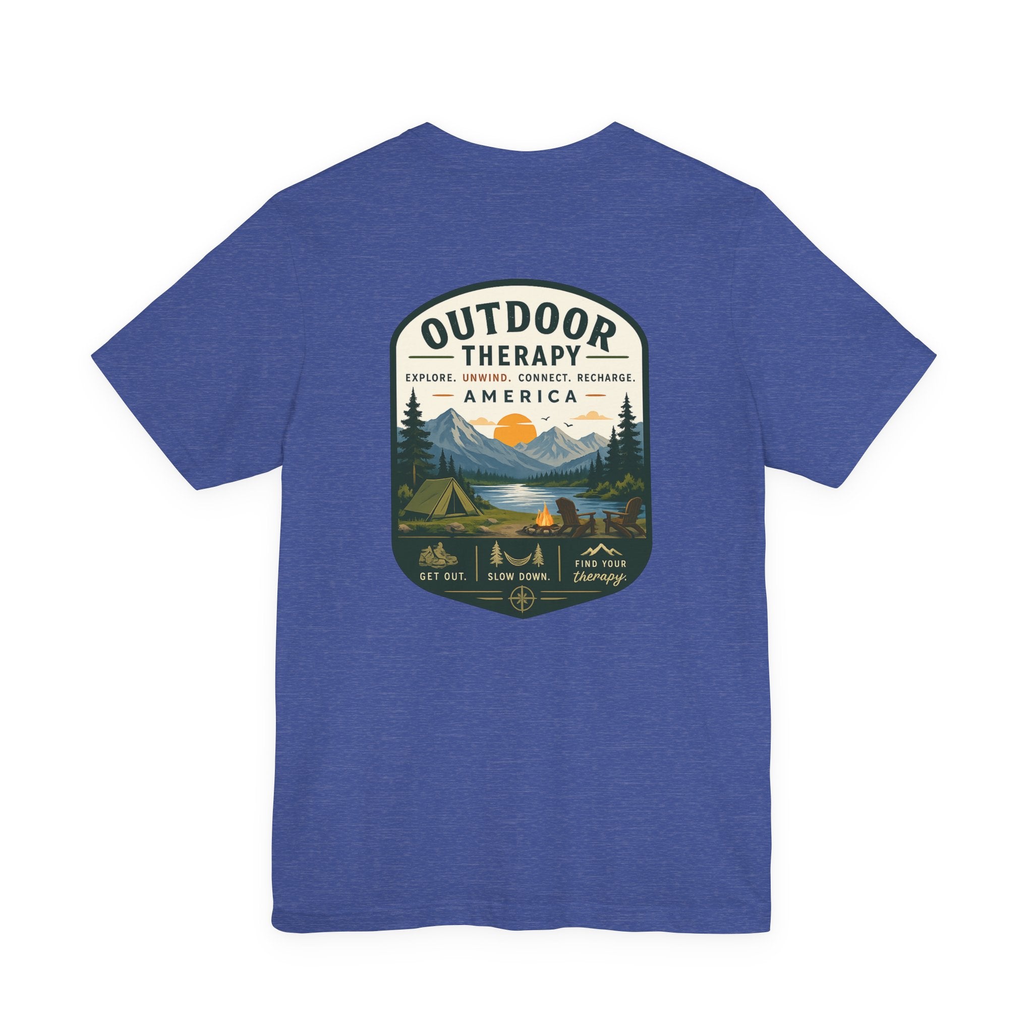 Outdoor Therapy Camping T‑Shirt — Mountain Campfire Graphic Tee