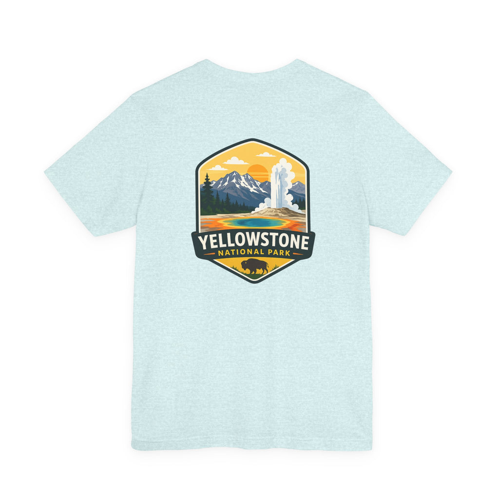 Yellowstone National Park Graphic Tee — Geyser & Mountain Outdoor Badge