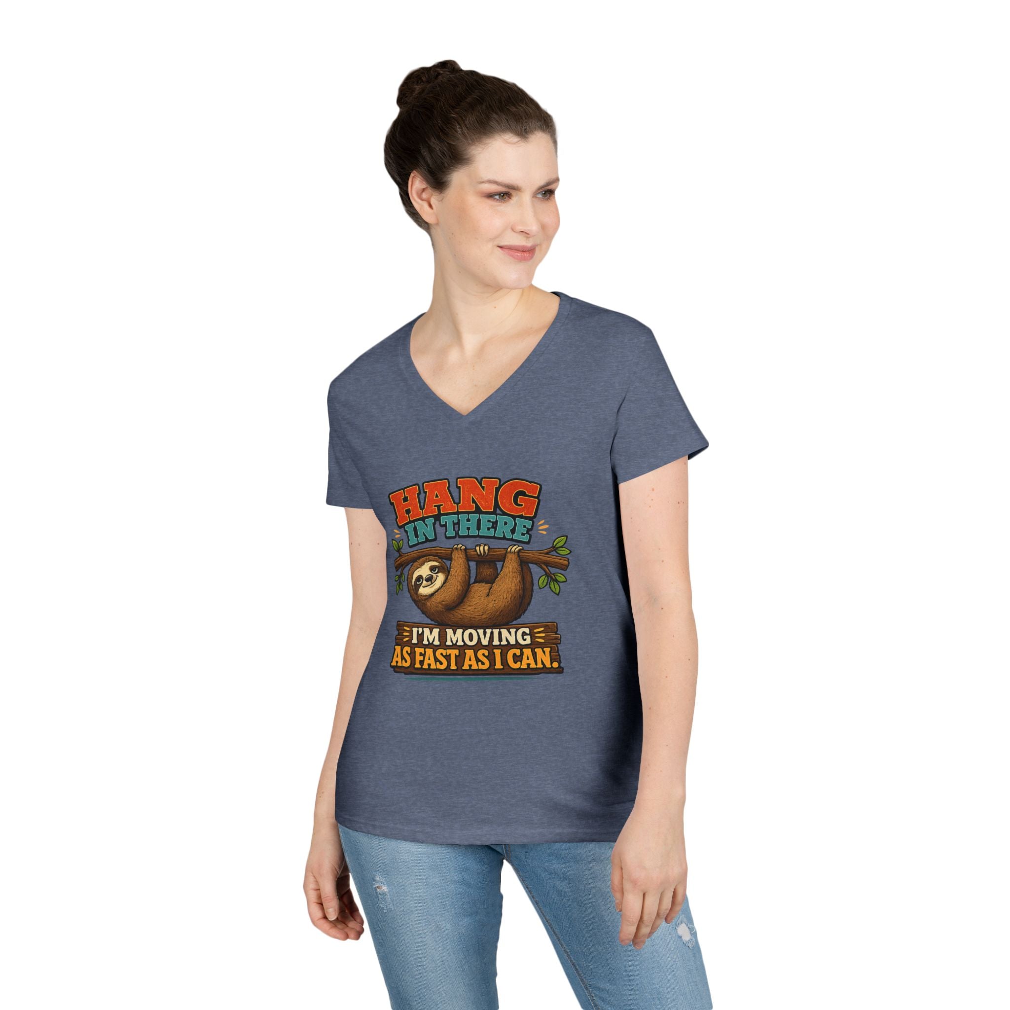 Hang in There Sloth Tee - Ladies V-Neck T-Shirt