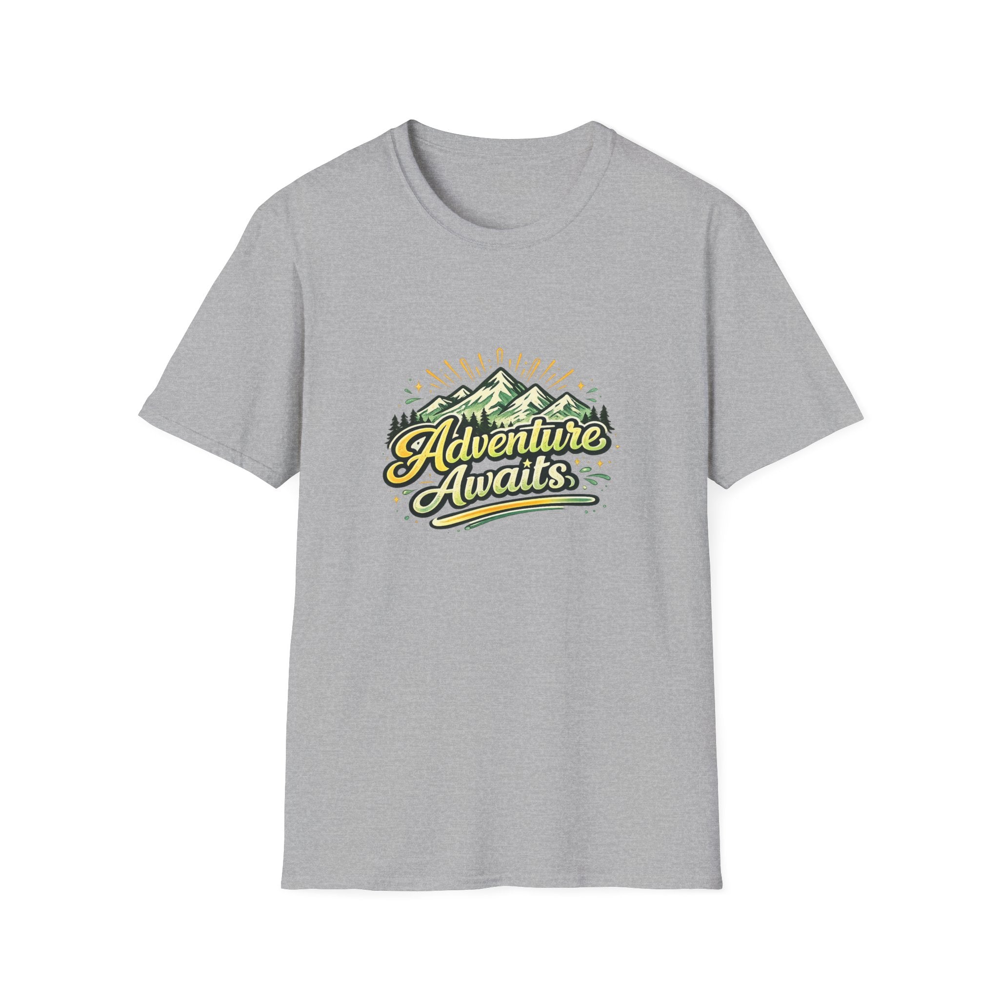 Adventure Awaits T-Shirt — Mountain Graphic Tee for Hikers & Campers