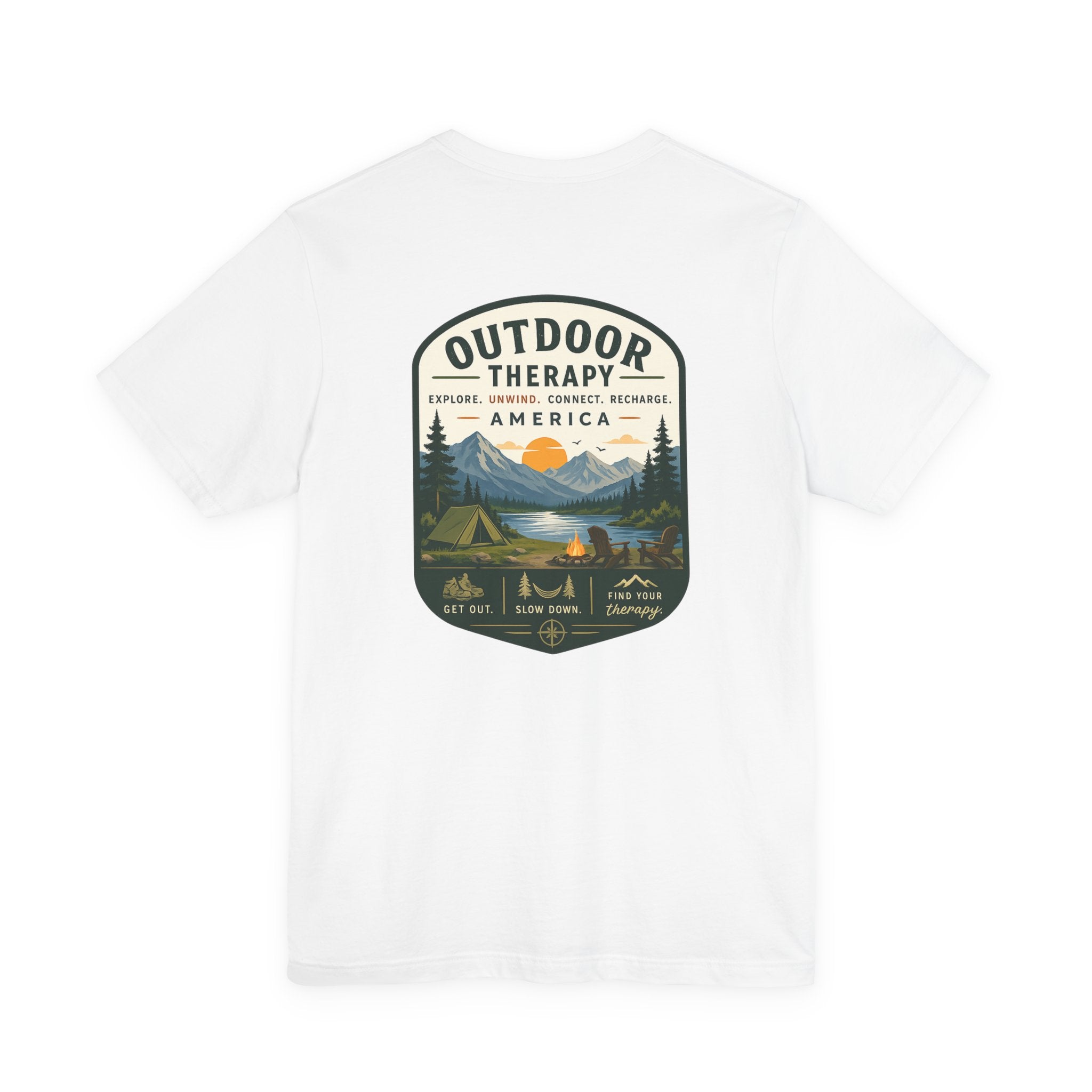 Outdoor Therapy Camping T‑Shirt — Mountain Campfire Graphic Tee