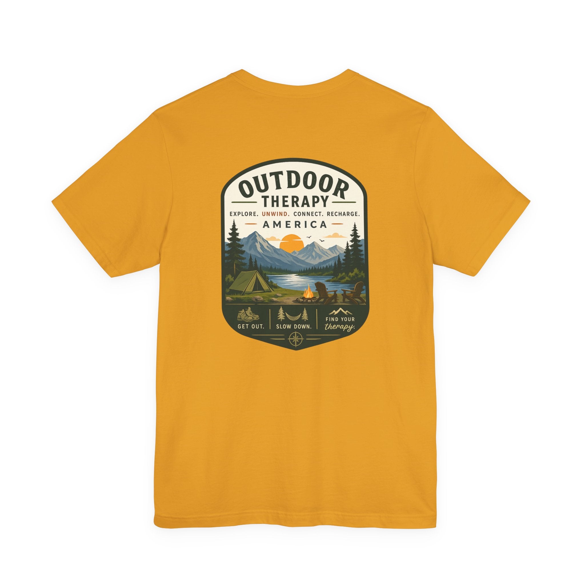 Outdoor Therapy Camping T‑Shirt — Mountain Campfire Graphic Tee