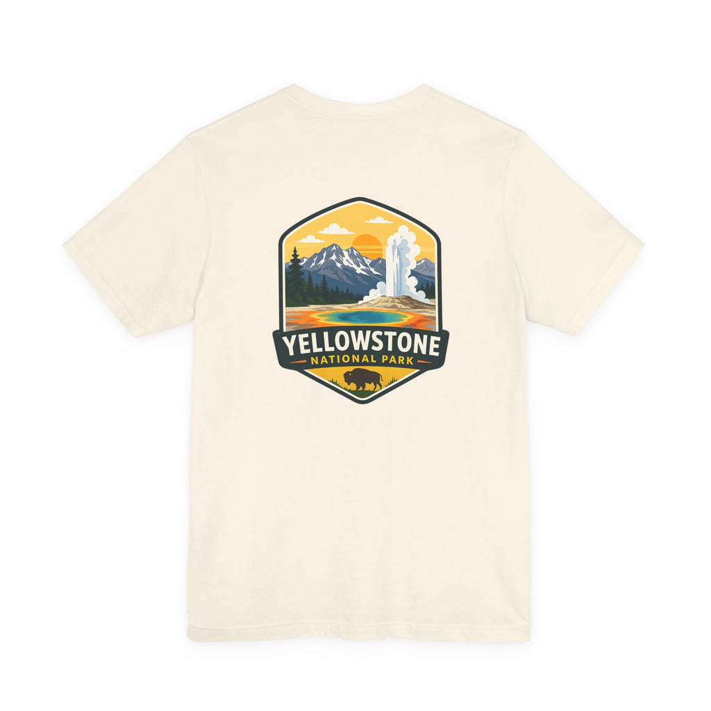 Yellowstone National Park Graphic Tee — Geyser & Mountain Outdoor Badge