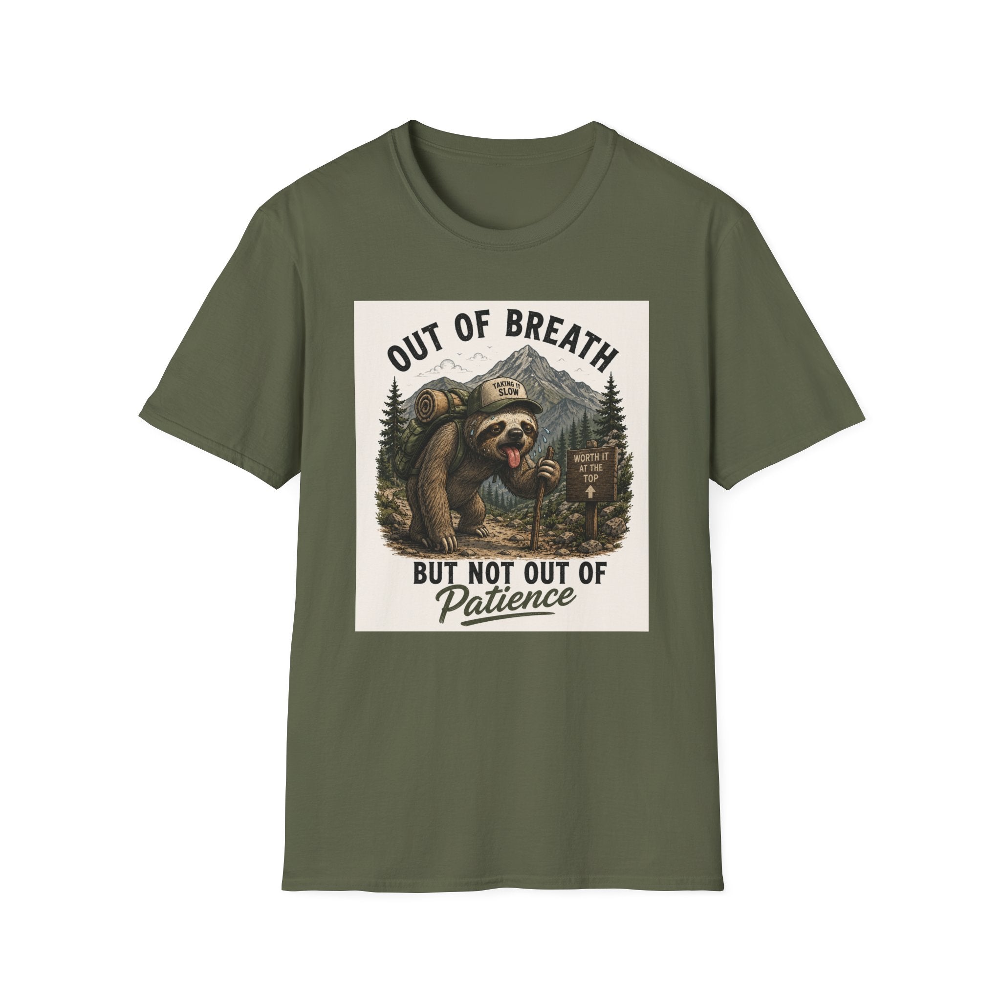 Out of Breath But Not Out of Patience Sloth Hiking T-Shirt