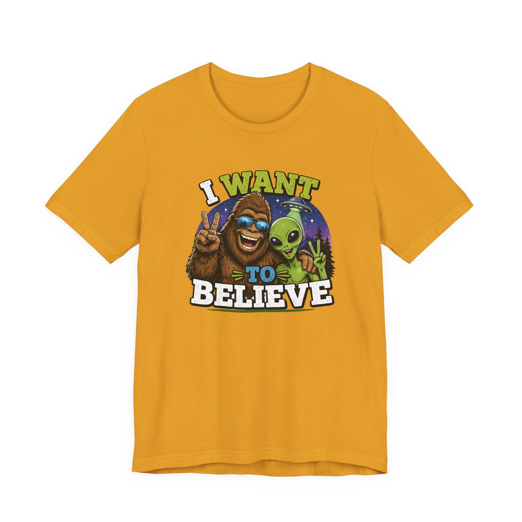 I Want to Believe Alien Graphic Tee — Funny UFO Bigfoot T-Shirt
