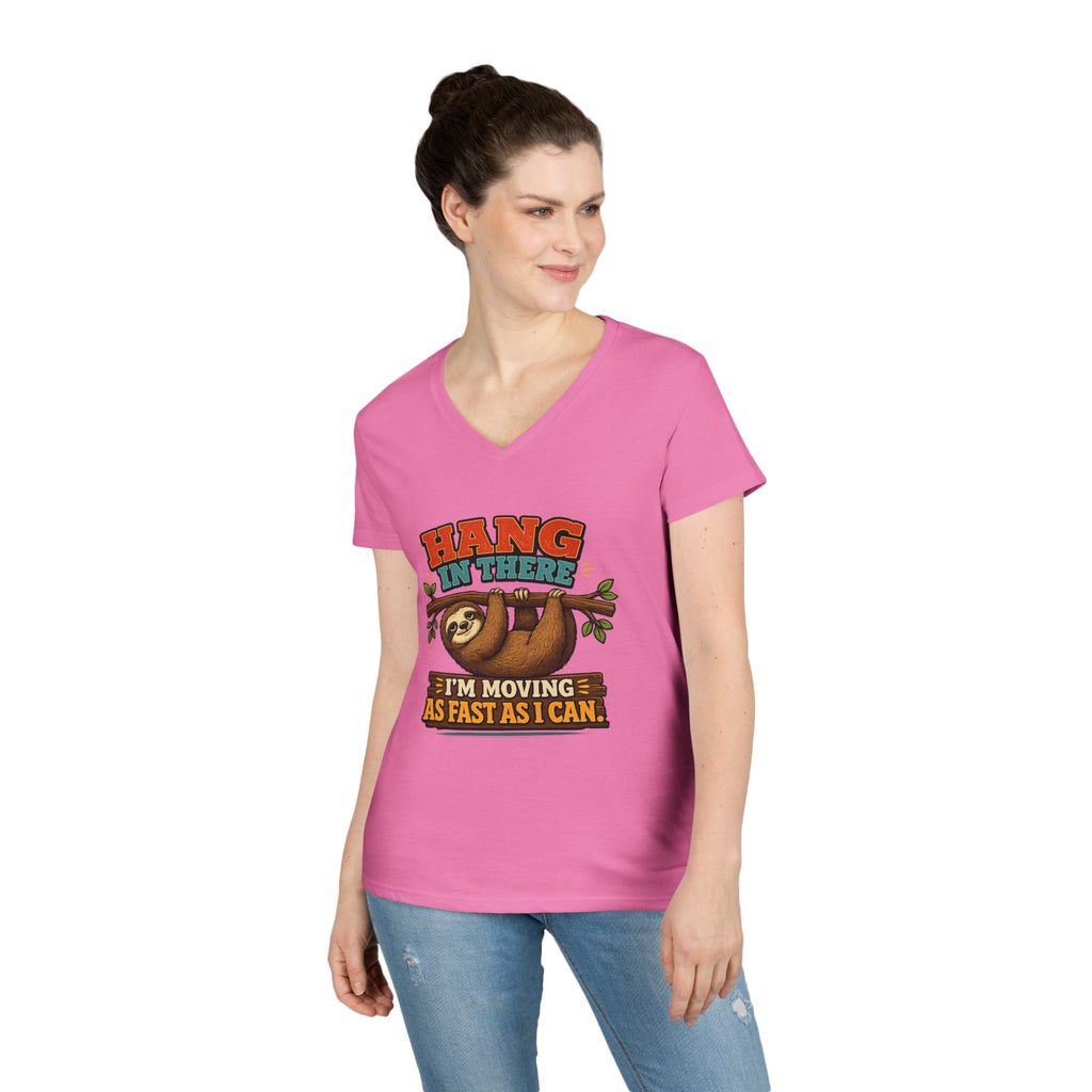 Hang in There Sloth Tee - Ladies V-Neck T-Shirt