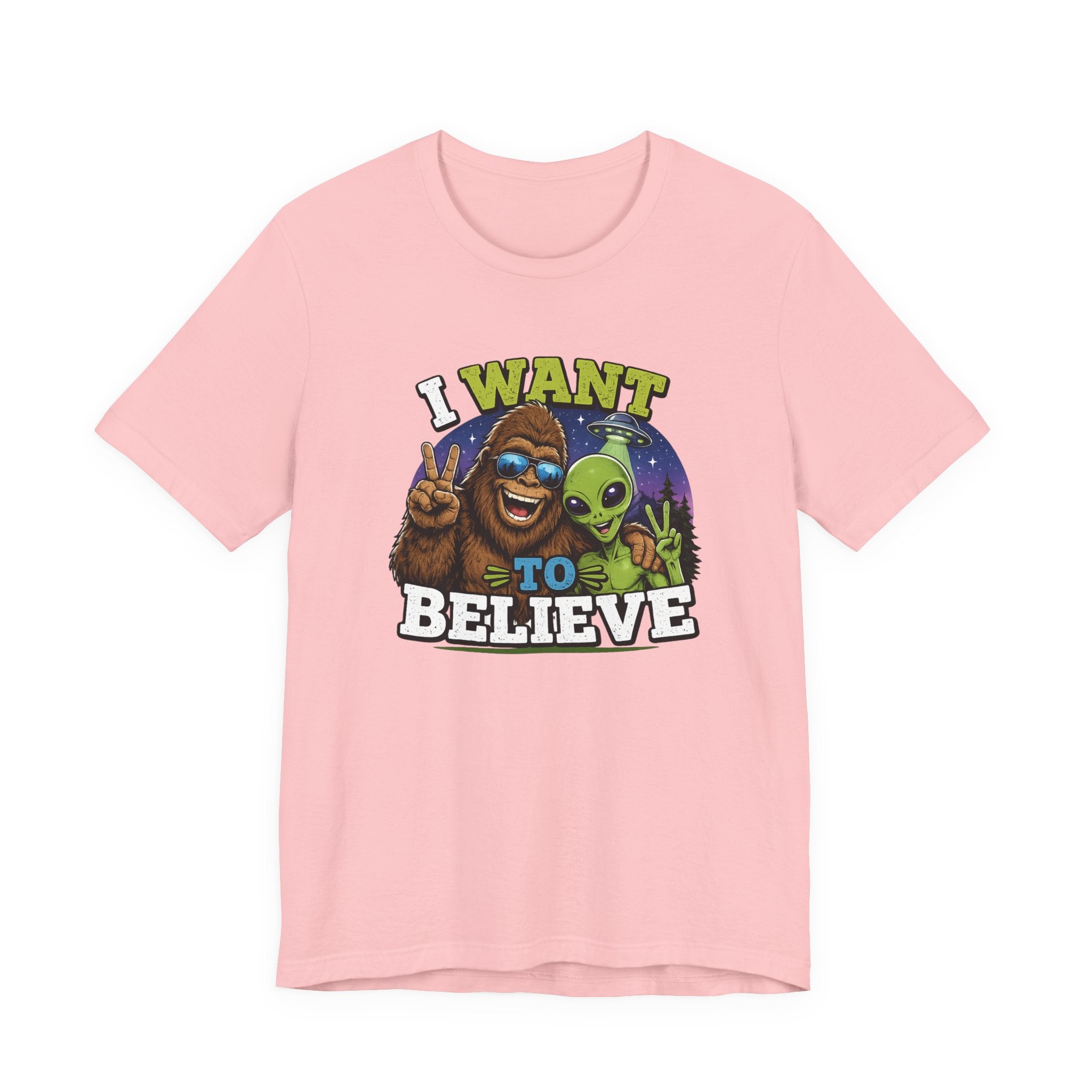 I Want to Believe Alien Graphic Tee — Funny UFO Bigfoot T-Shirt