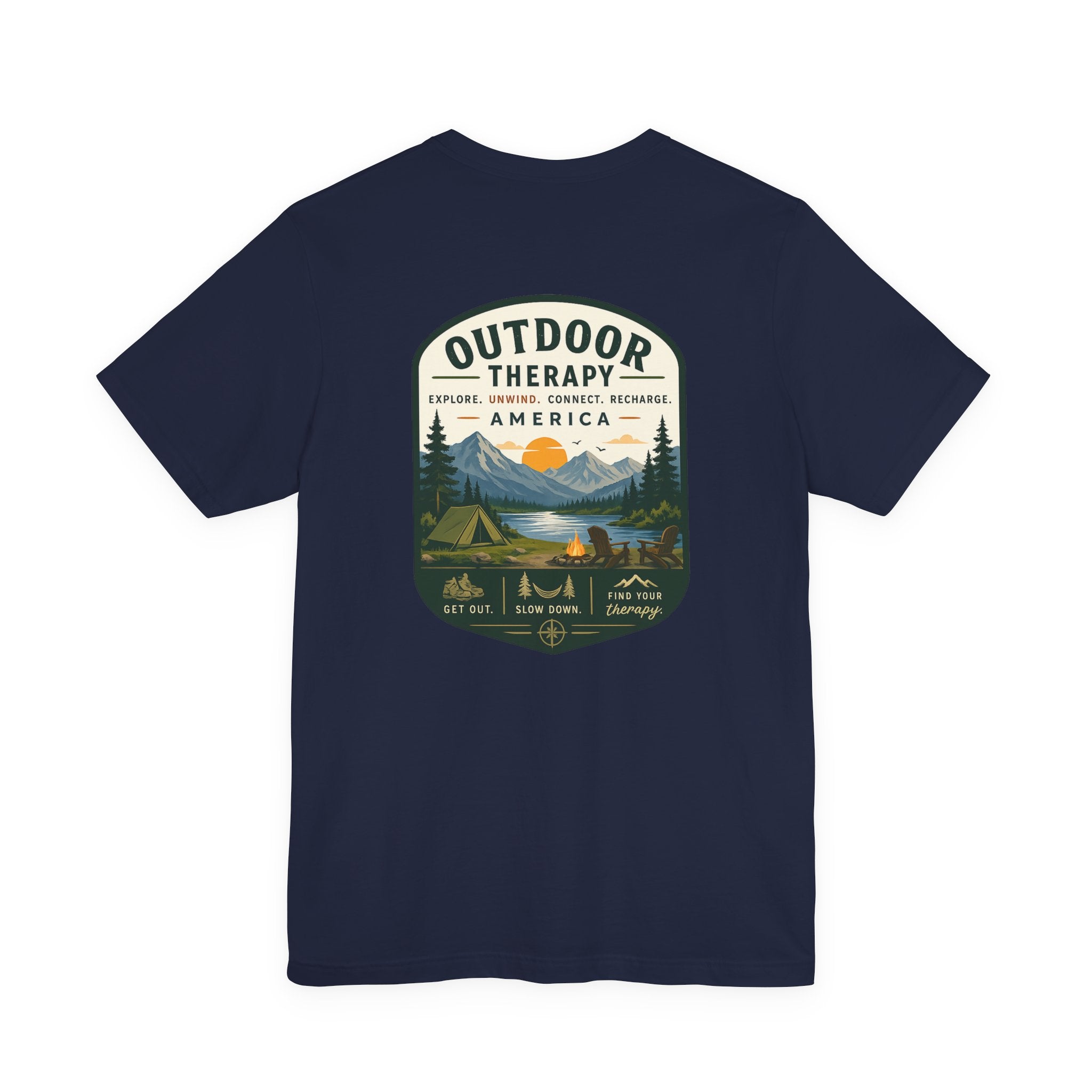 Outdoor Therapy Camping T‑Shirt — Mountain Campfire Graphic Tee